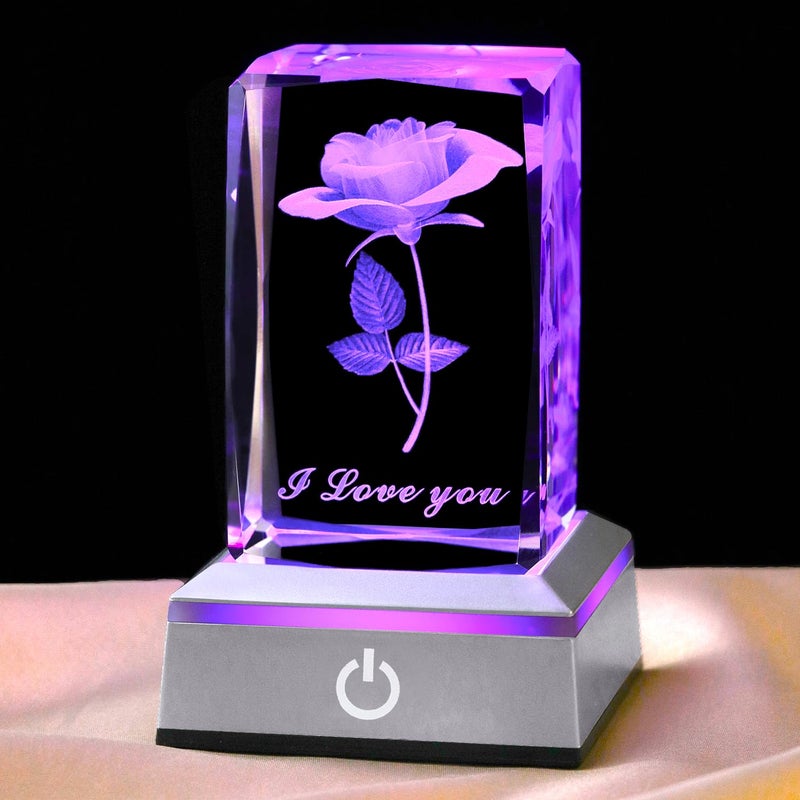 hochance 3D Rose Crystal Night Lamp with Adjustable LED Multicolor Lights for Girlfriend, Wife - Valentine's Day, Anniversary,Birthday Presents, Christmas Gifts for Her - Image 1